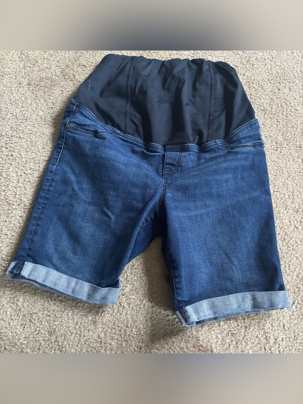 Isabel Maternity blue denim Bermuda shorts with stretch panel size 12